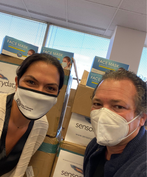 Reuben donating PPE to Chicano Federation.